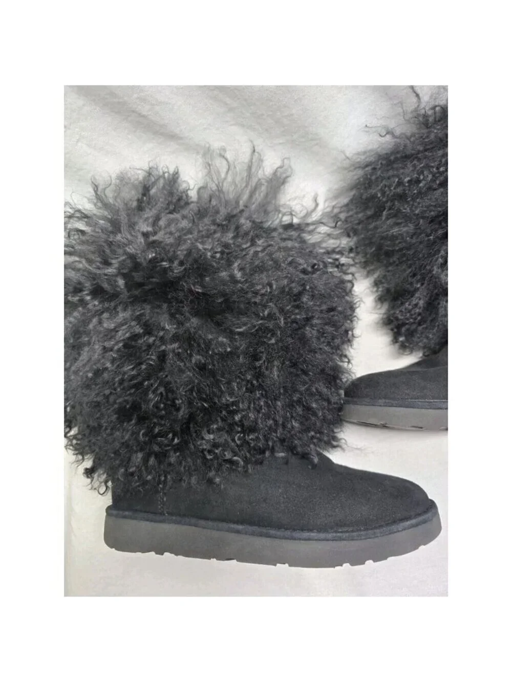 Ugg Women's Lida Boot Mongolian Sheepskin and Suede Black Size 6 US- RARE STYLE